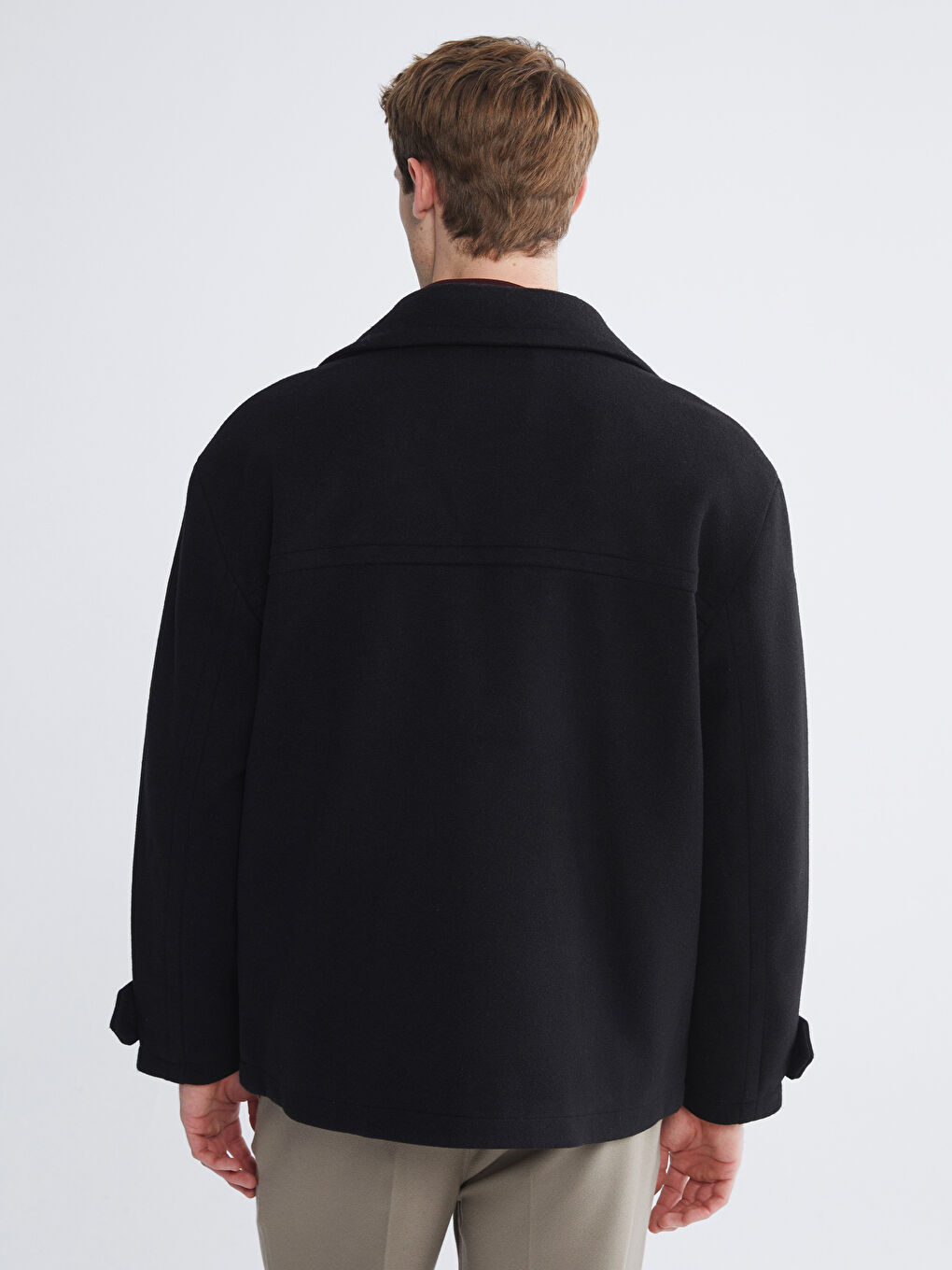 Siyah Kruvaze Yaka Erkek Kaşe Kaban-4