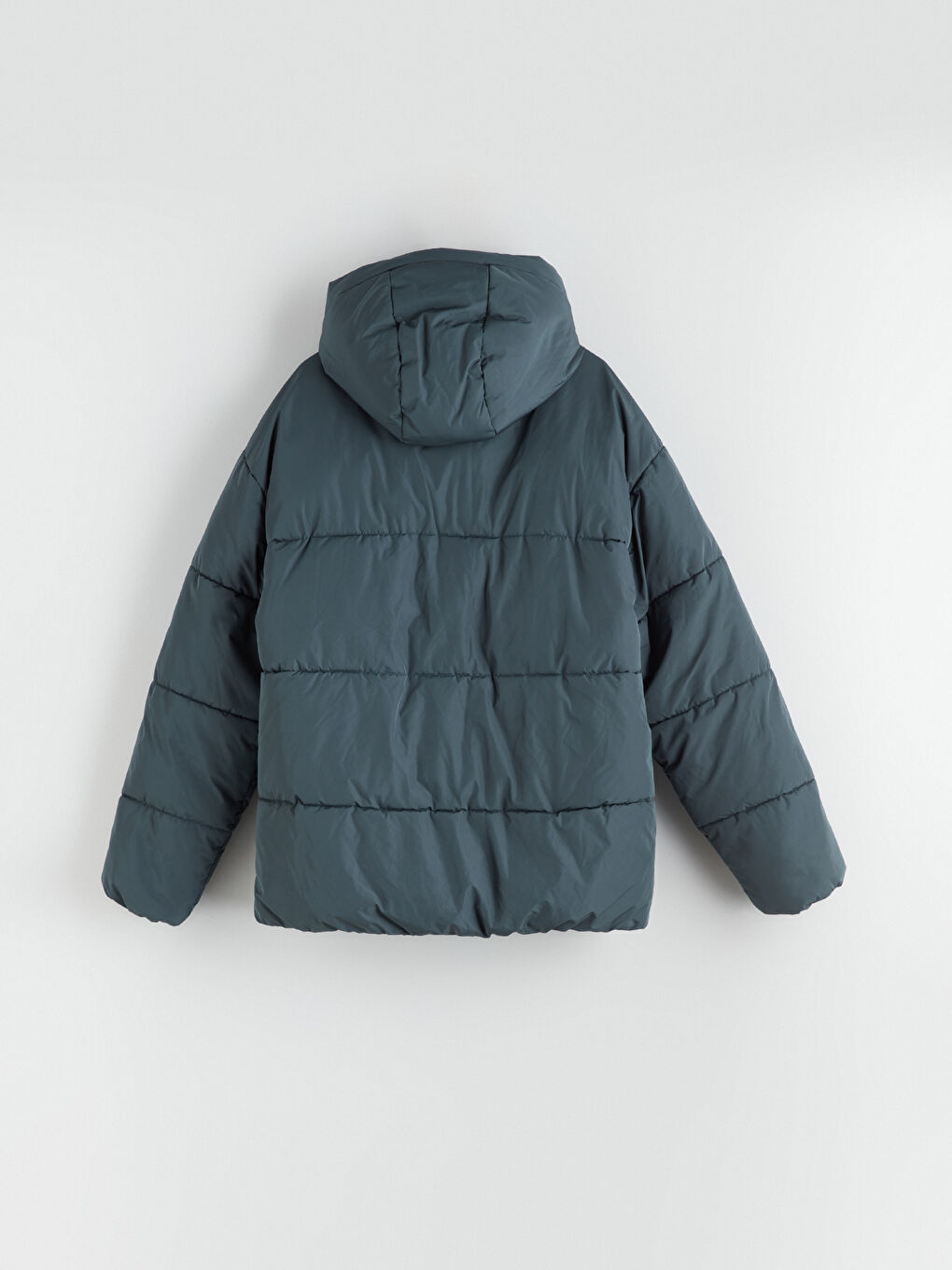 Yeşil Rahat Kalıp Kapüşonlu Erkek Şişme Mont-7