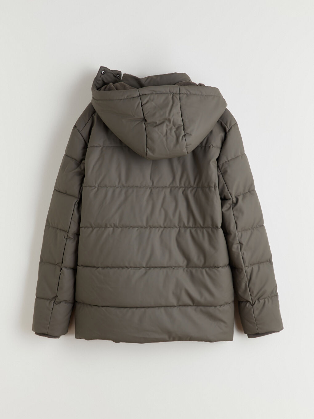 Haki Standart Kalıp Kapüşonlu Erkek Mont-6