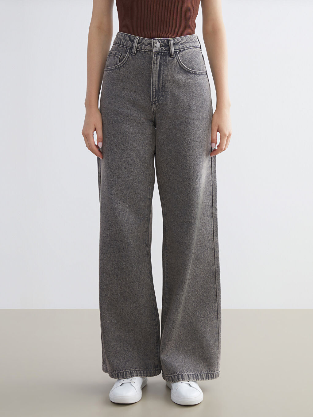 әйелдерге арналған кең балақ джинс шалбар-1