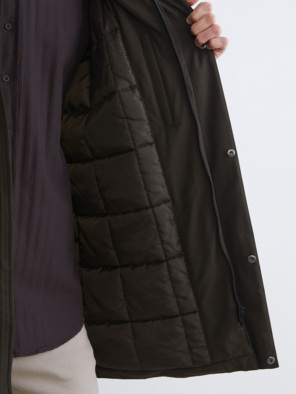 Haki Standart Kalıp Kapüşonlu Erkek Parka-3