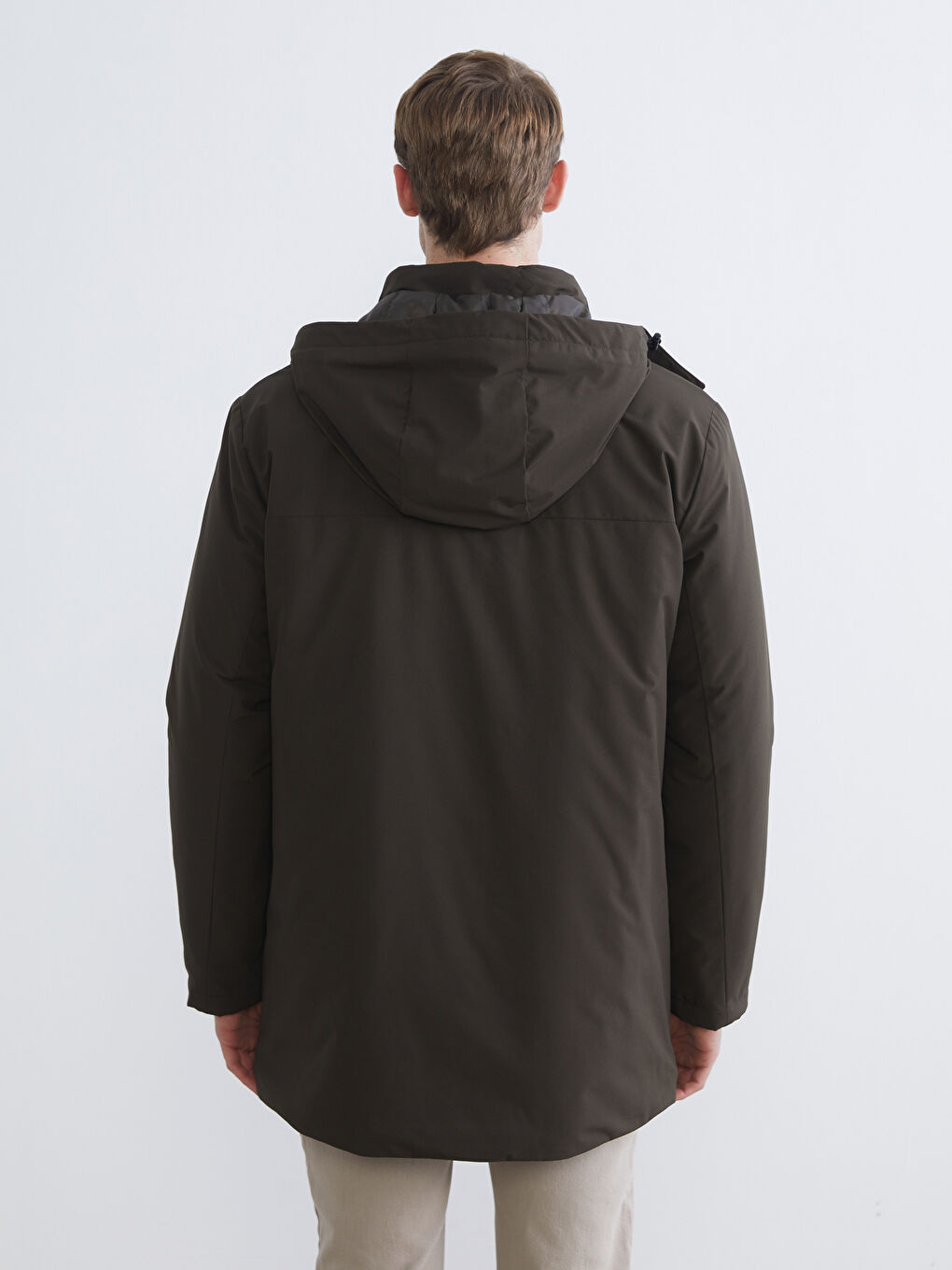 Haki Standart Kalıp Kapüşonlu Erkek Parka-4