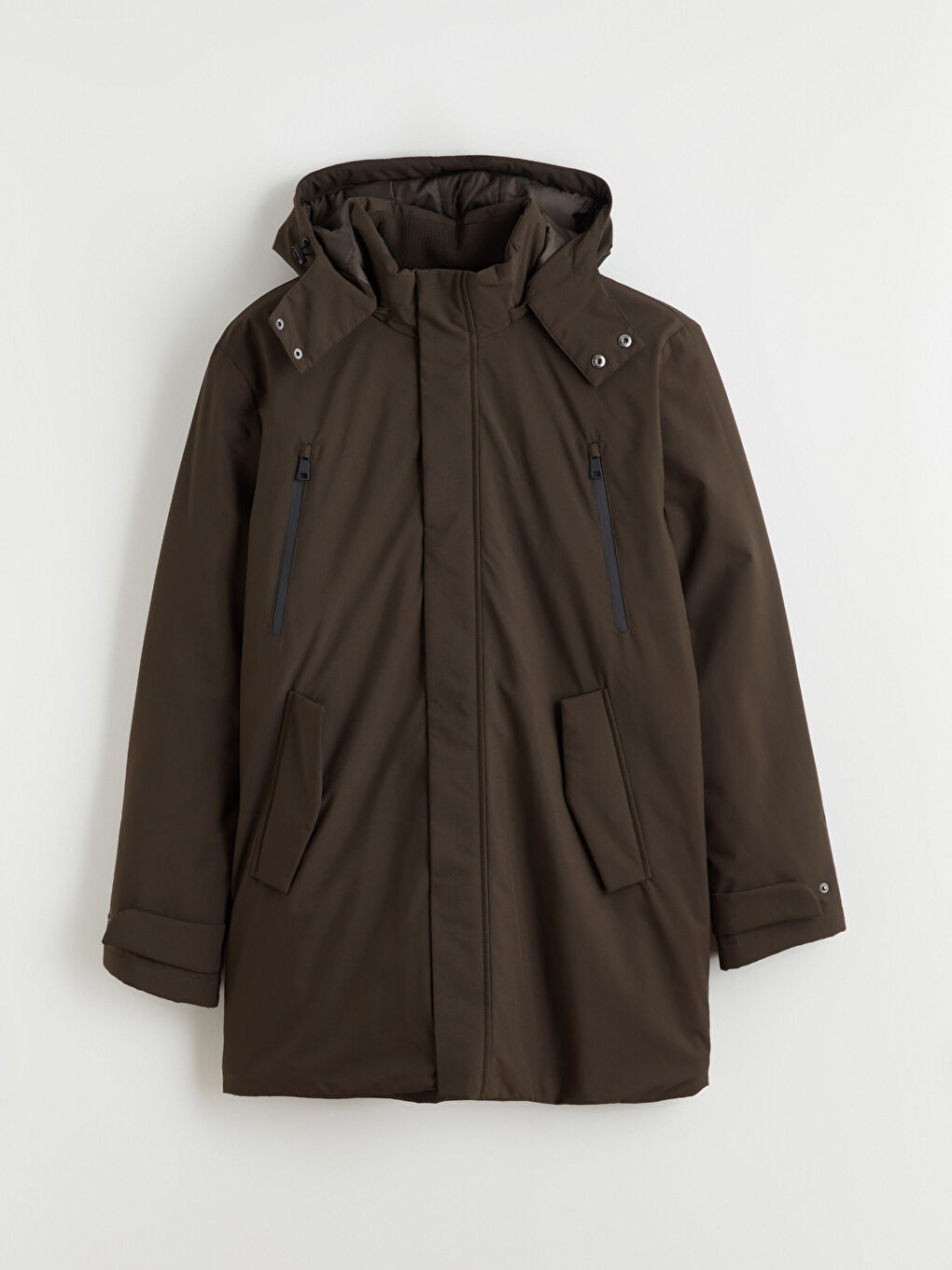 Haki Standart Kalıp Kapüşonlu Erkek Parka-5