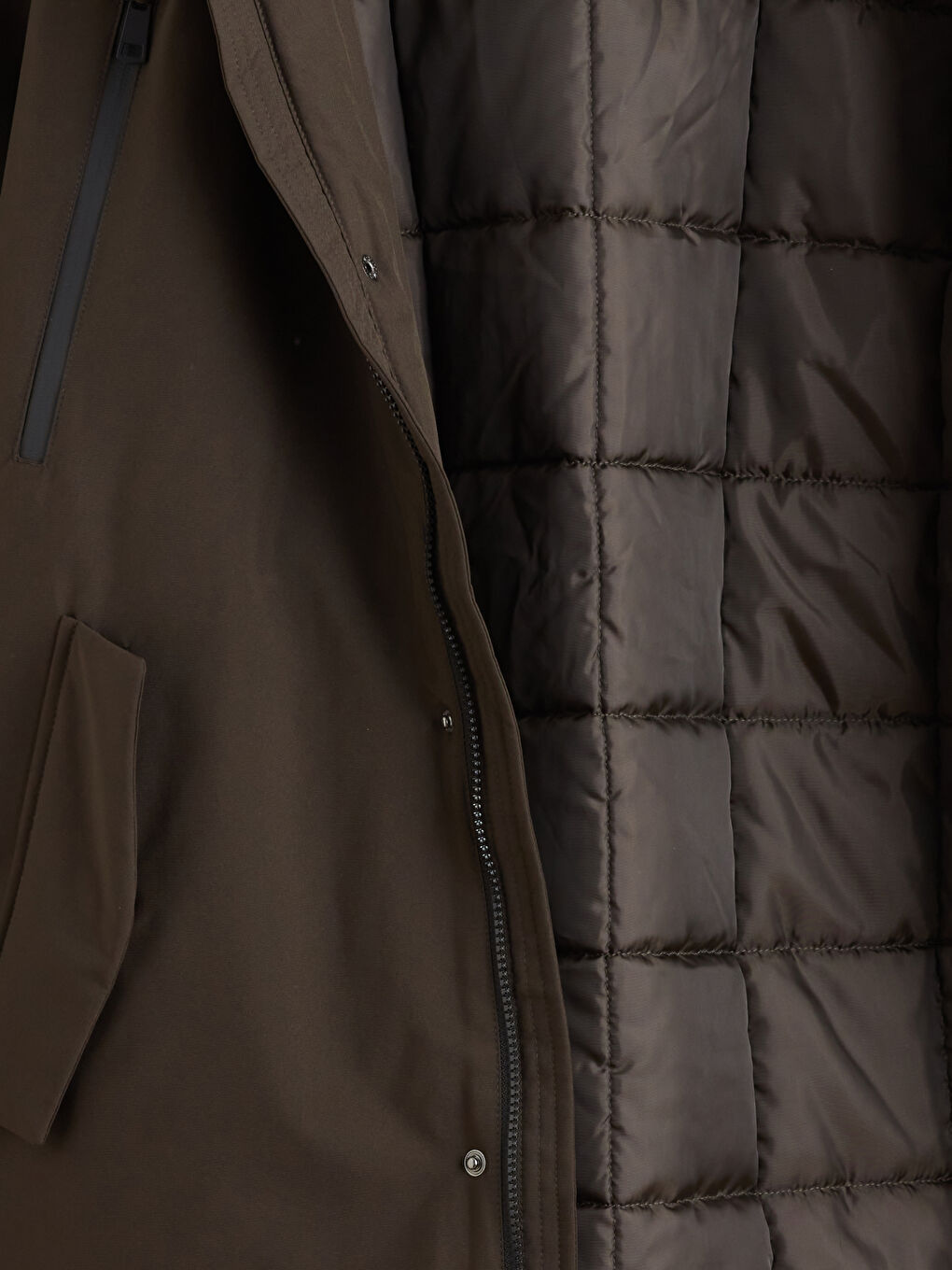 Haki Standart Kalıp Kapüşonlu Erkek Parka-6