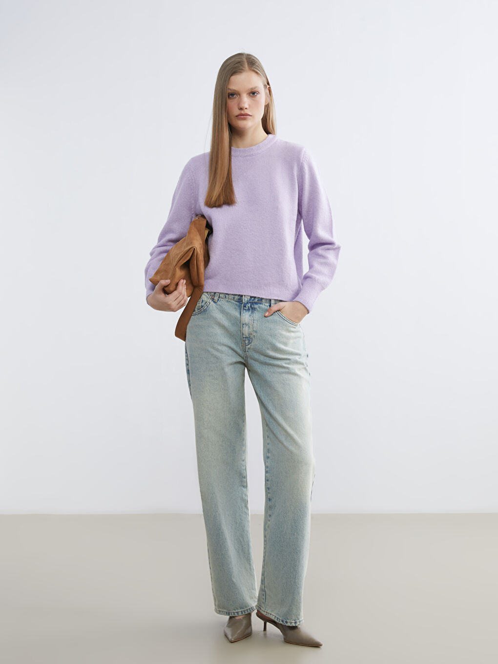 Lila Bisiklet Yaka Kadın Triko Kazak-1