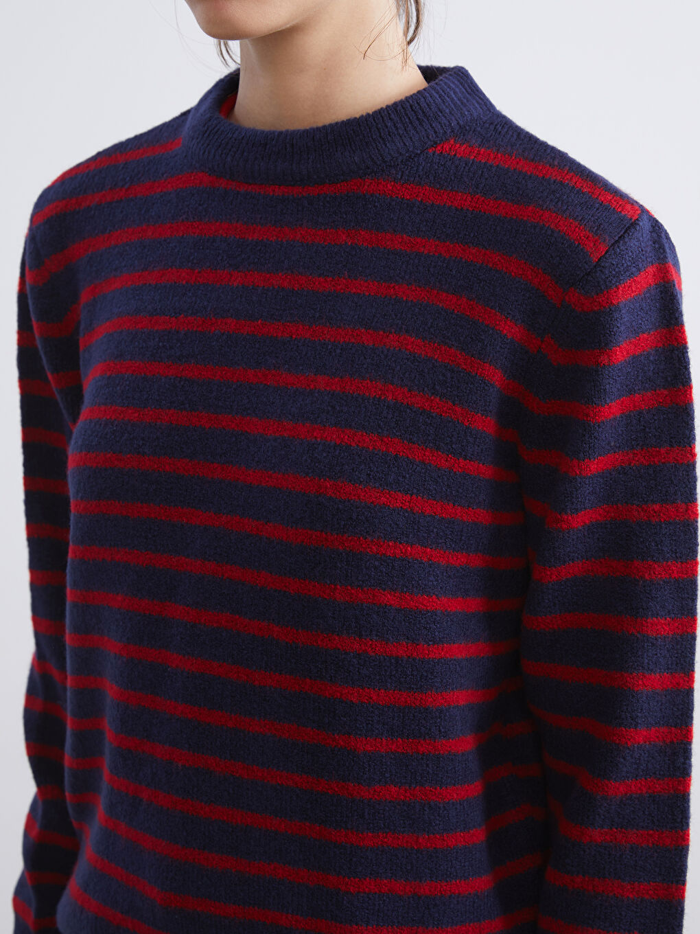 Kırmızı Bisiklet Yaka Çizgili Kadın Triko Kazak-2