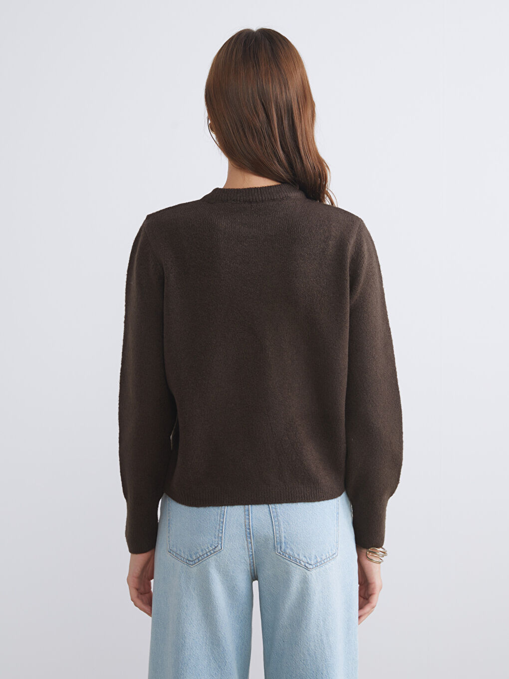 Kahverengi Bisiklet Yaka Kadın Triko Kazak-3