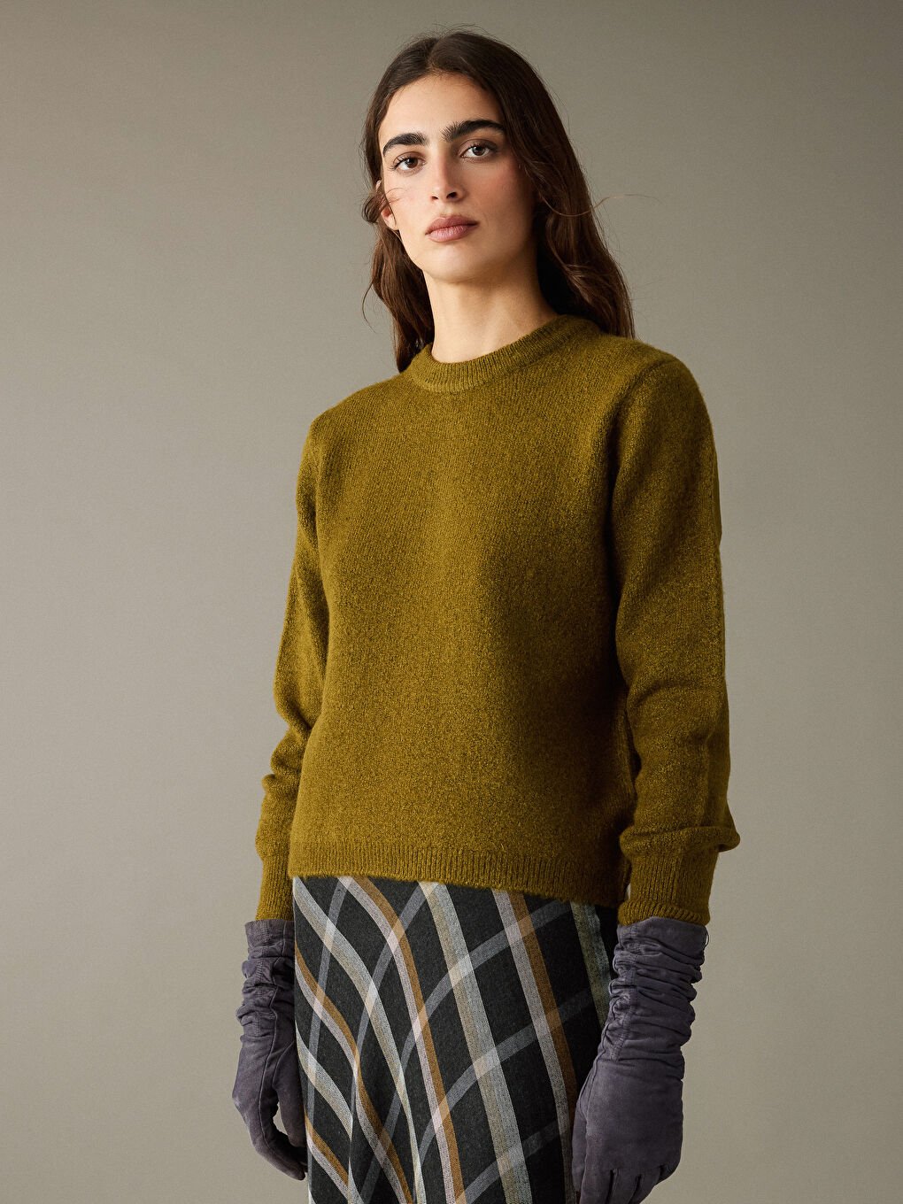 Yeşil Bisiklet Yaka Kadın Triko Kazak-3