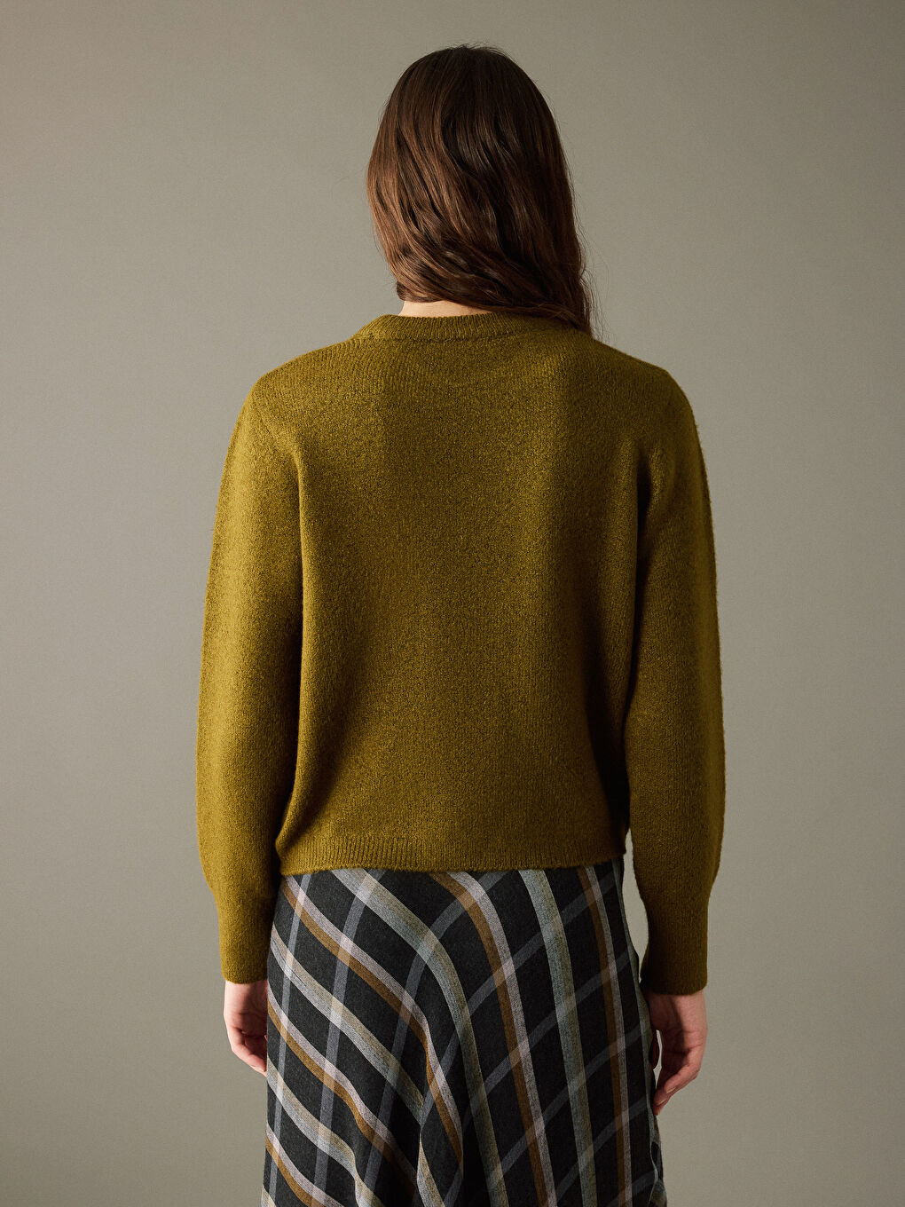 Yeşil Bisiklet Yaka Kadın Triko Kazak-9