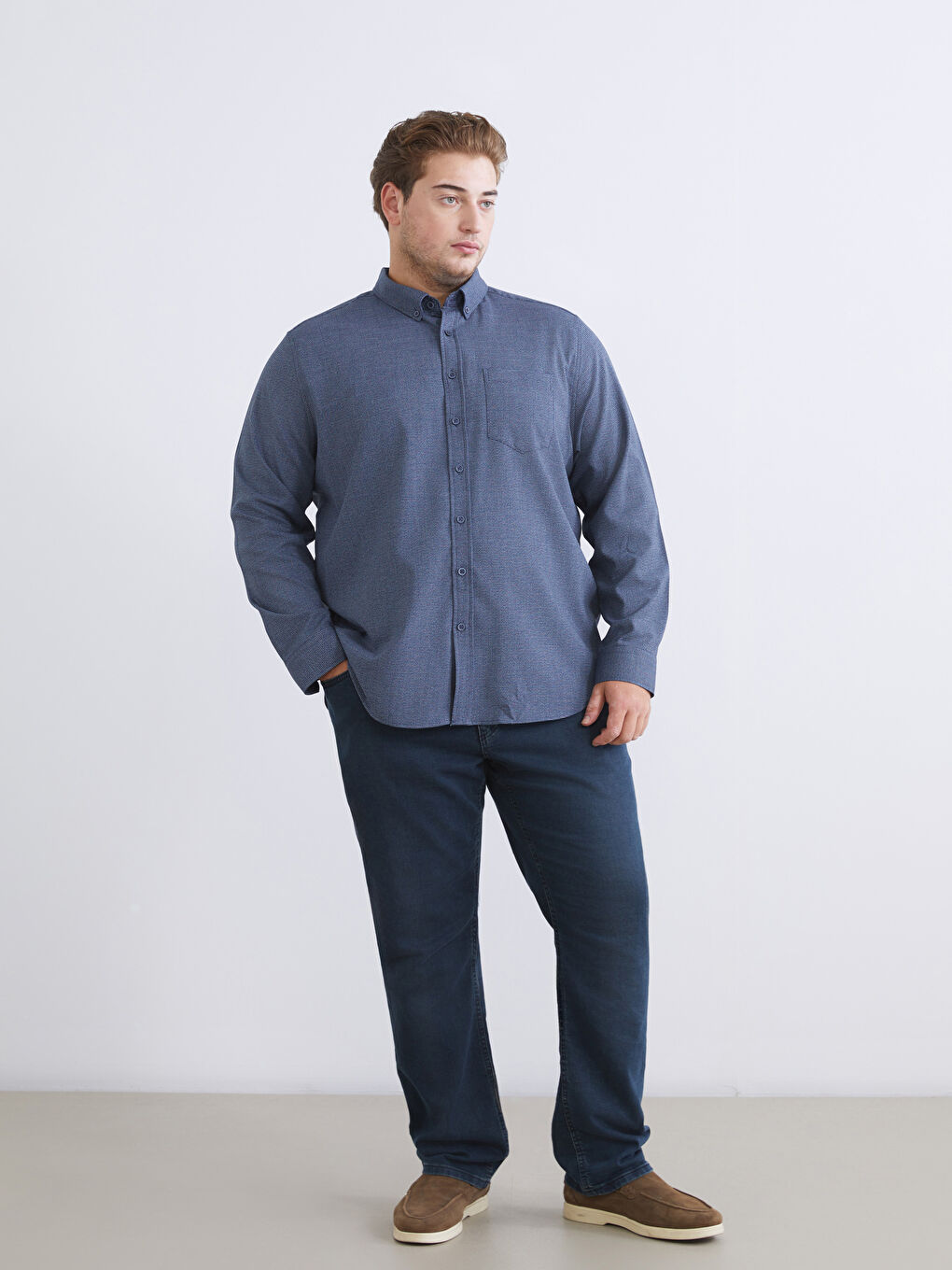 Lacivert Regular Fit Armürlü Cepli Erkek Gömlek-5