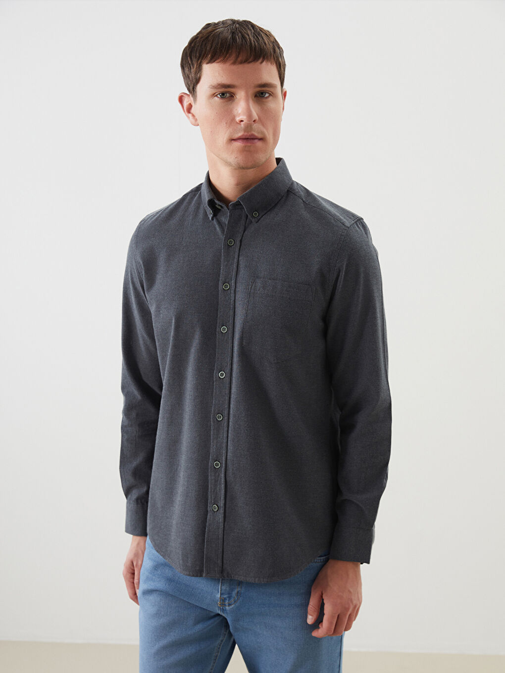 LCWAIKIKI Classic Regular Fit Long Sleeve Men's Textured Shirt -W5EK95Z8-LA8
