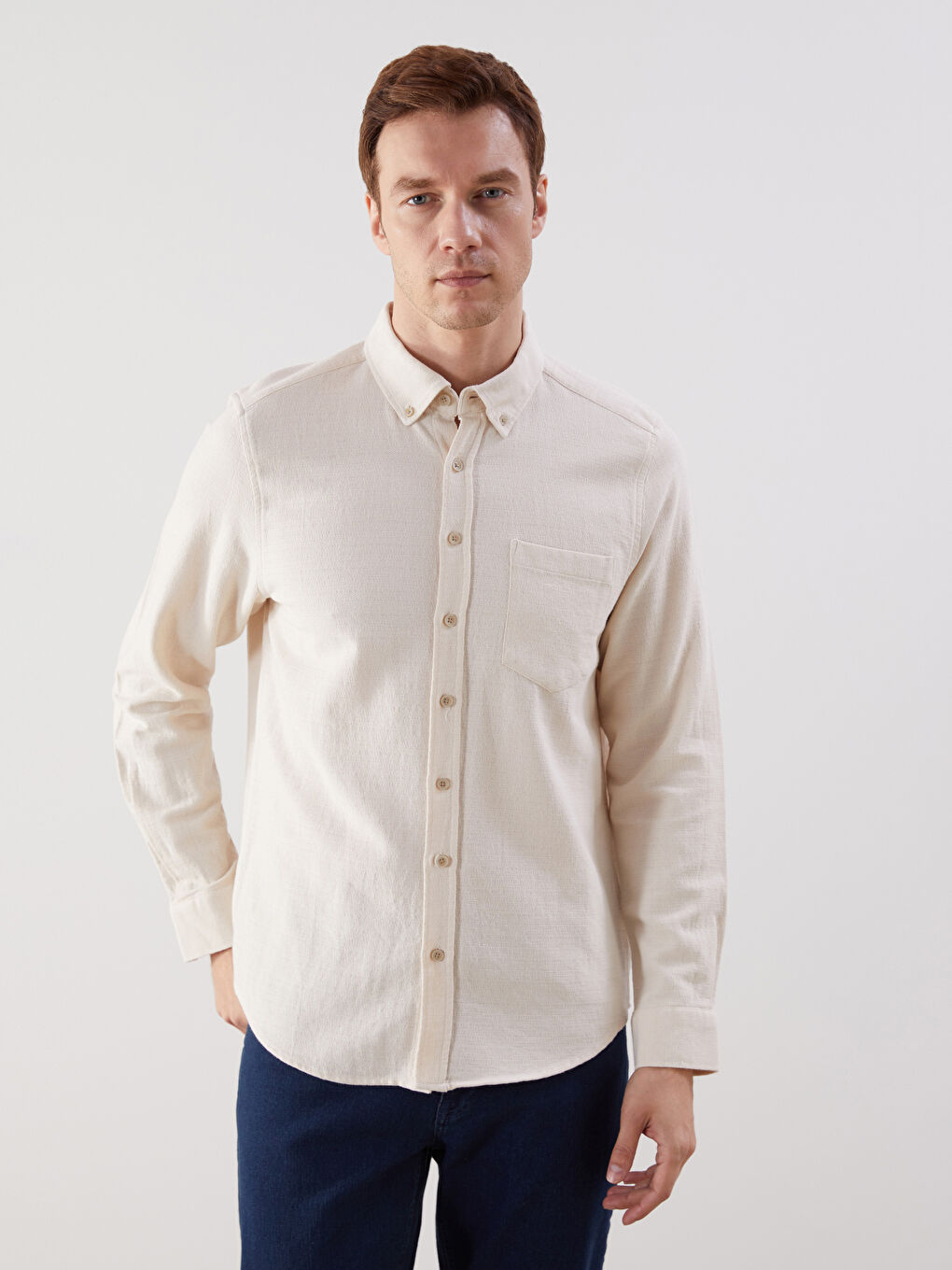 LCWAIKIKI Classic Regular Fit Dobby Pocket Men's Shirt -W5EK96Z8-J1F