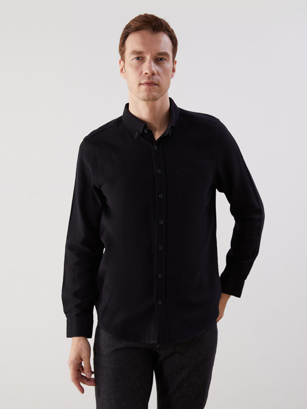 Siyah Regular Fit Armürlü Cepli Erkek Gömlek