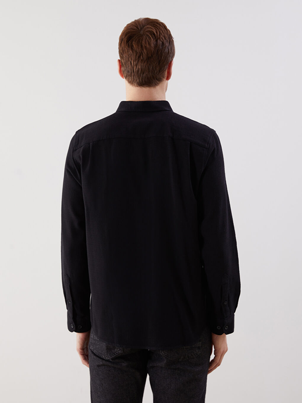 Siyah Regular Fit Armürlü Cepli Erkek Gömlek-3