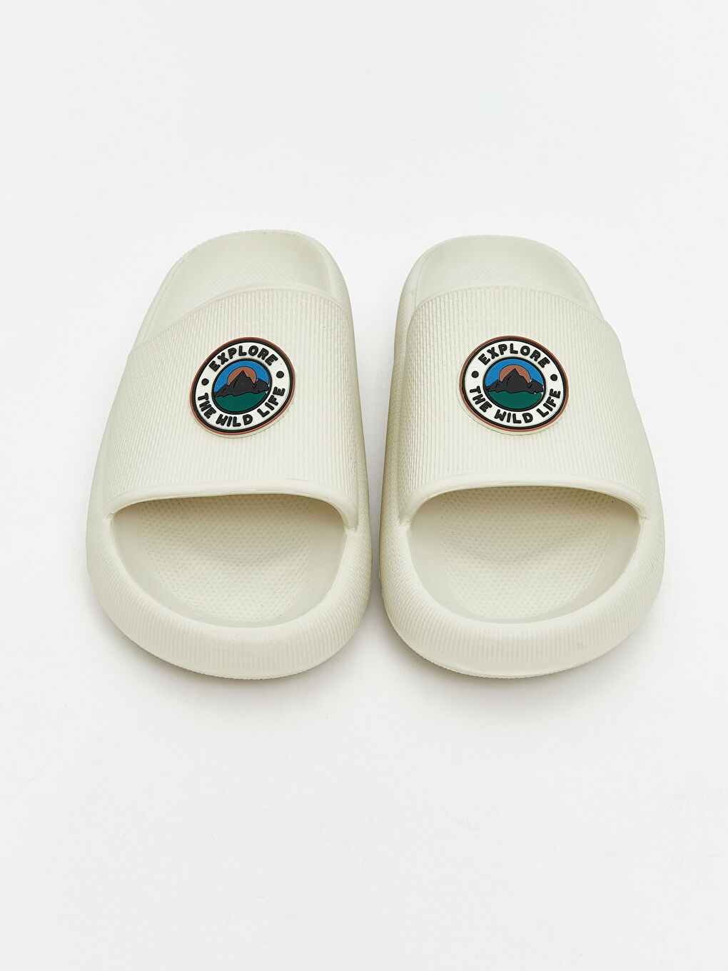 Bej Tek Bantlı Baskılı Erkek Terlik-2