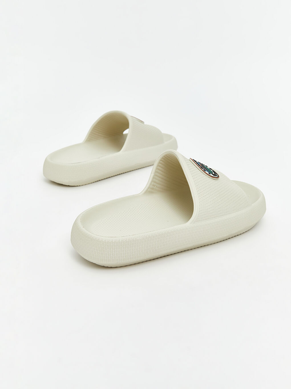 Bej Tek Bantlı Baskılı Erkek Terlik-4