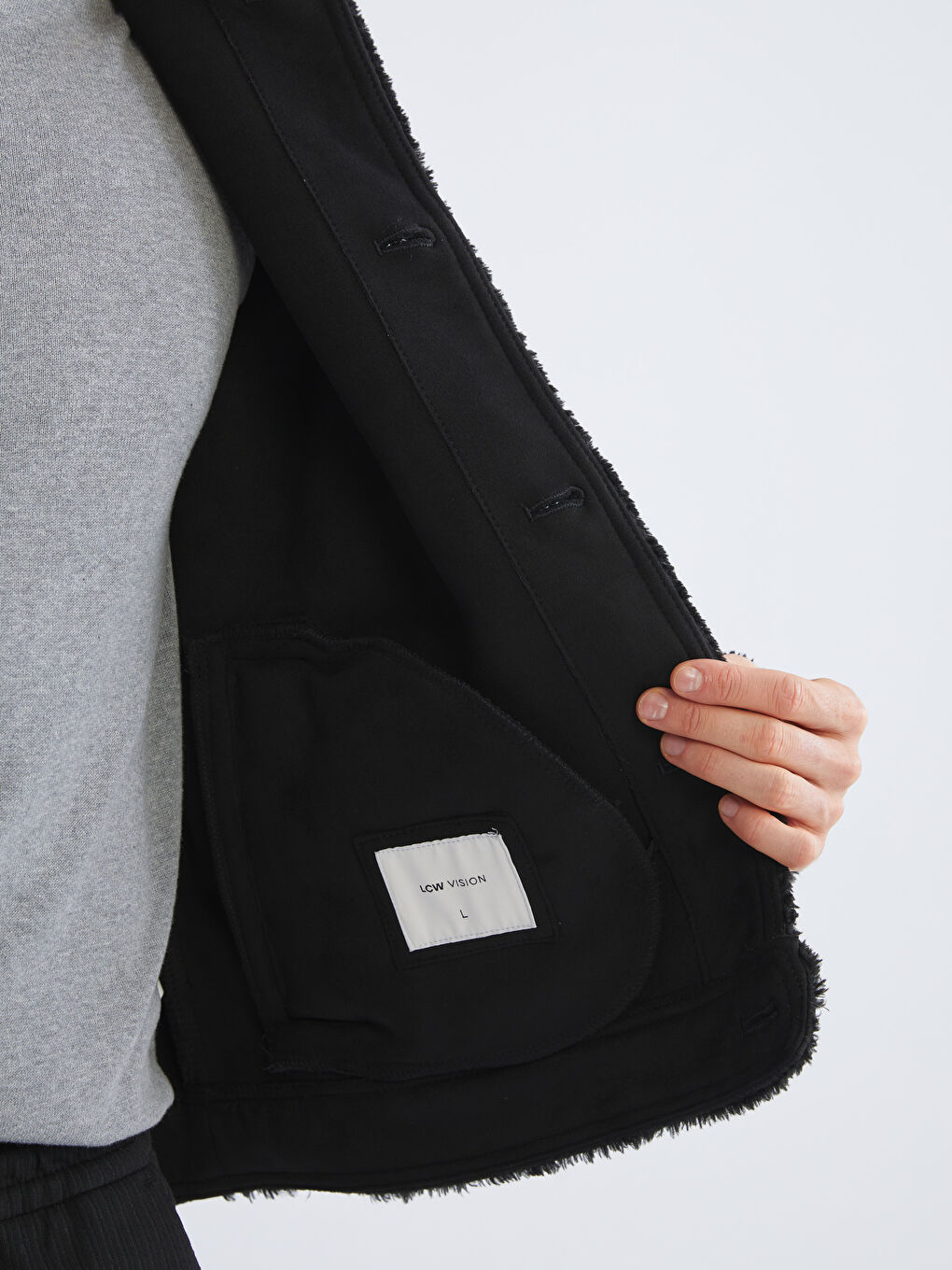 Siyah Standart Kalıp Gömlek Yaka Pelüş Erkek Mont-3