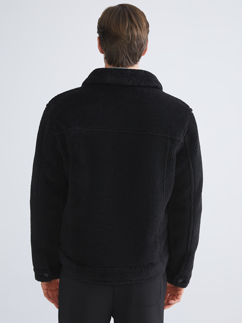 Siyah Standart Kalıp Gömlek Yaka Pelüş Erkek Mont-4