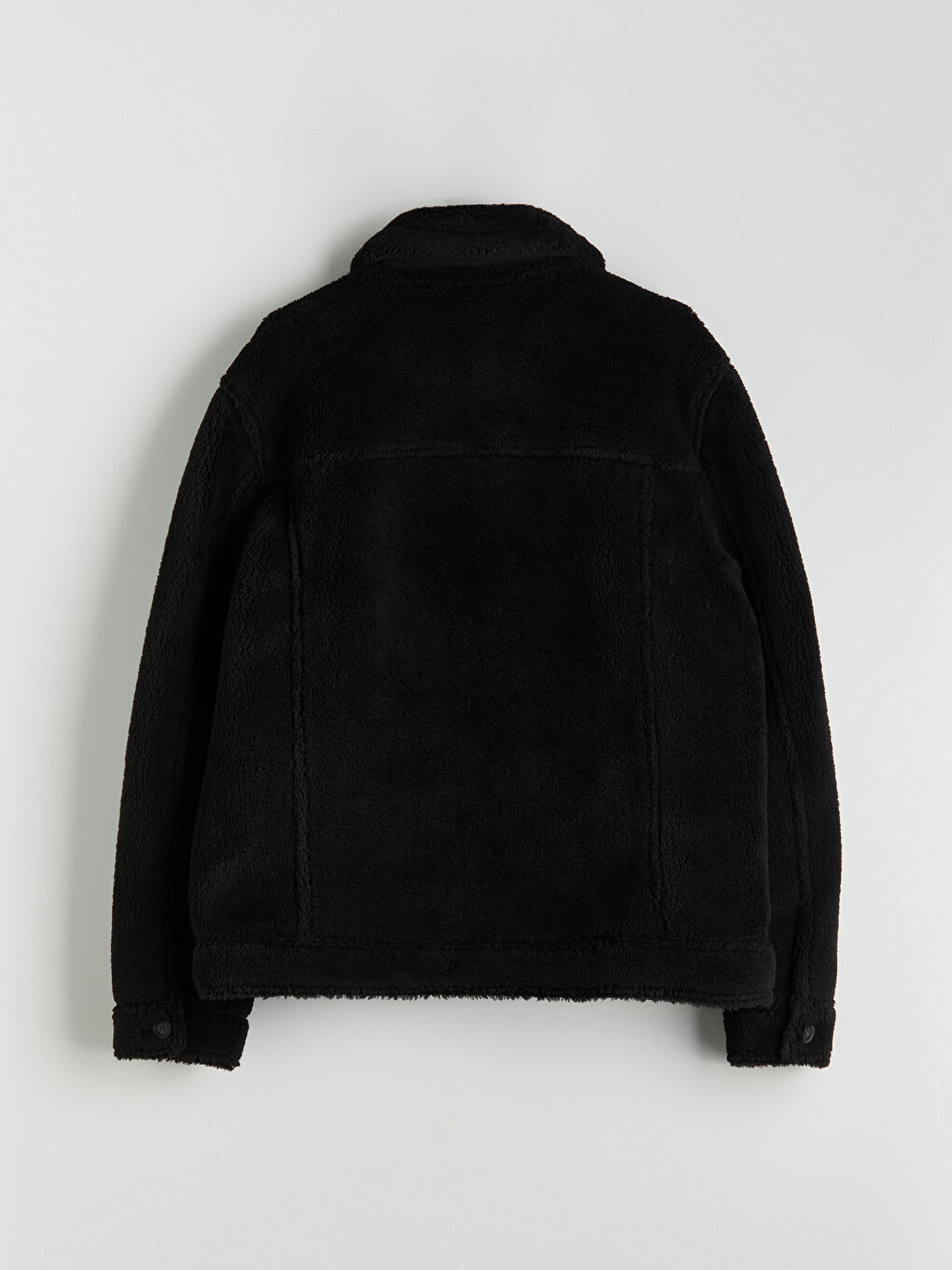 Siyah Standart Kalıp Gömlek Yaka Pelüş Erkek Mont-7