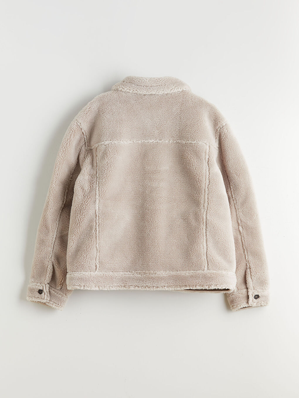 Bej Standart Kalıp Gömlek Yaka Pelüş Erkek Mont-5