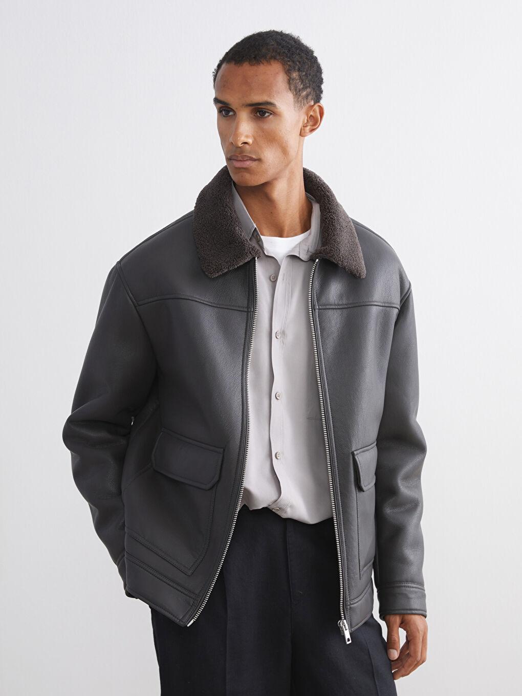 Άνδρας ΚΑΦΕ Παλτό από συνθετικό δέρμα