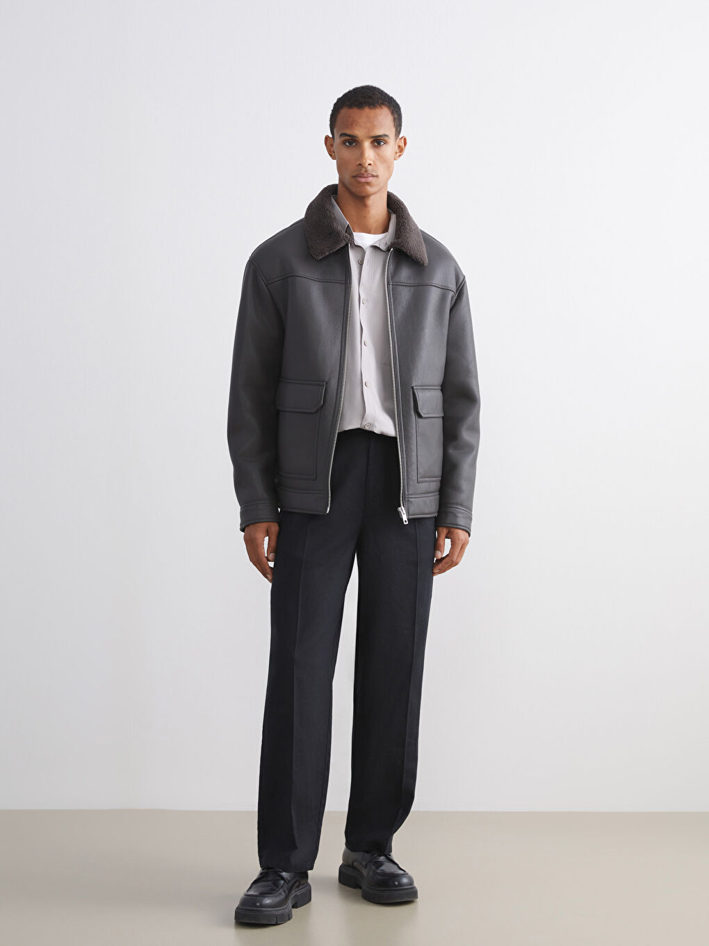 Άνδρας ΚΑΦΕ Παλτό από συνθετικό δέρμα-1