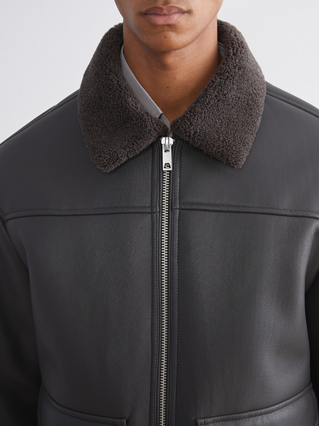 Άνδρας ΚΑΦΕ Παλτό από συνθετικό δέρμα-2