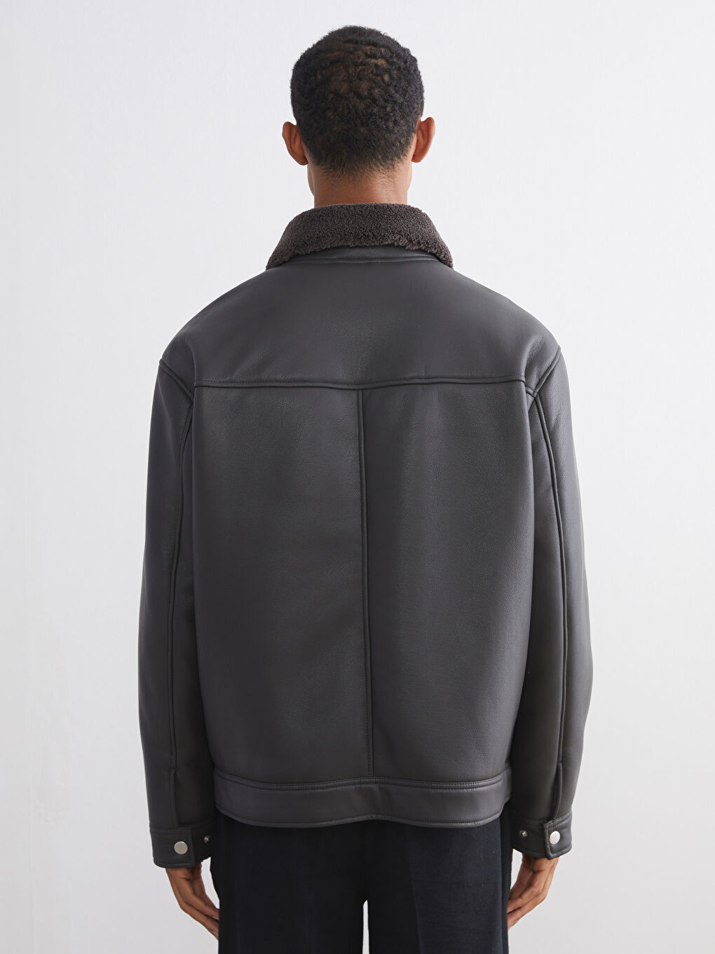 Άνδρας ΚΑΦΕ Παλτό από συνθετικό δέρμα-4