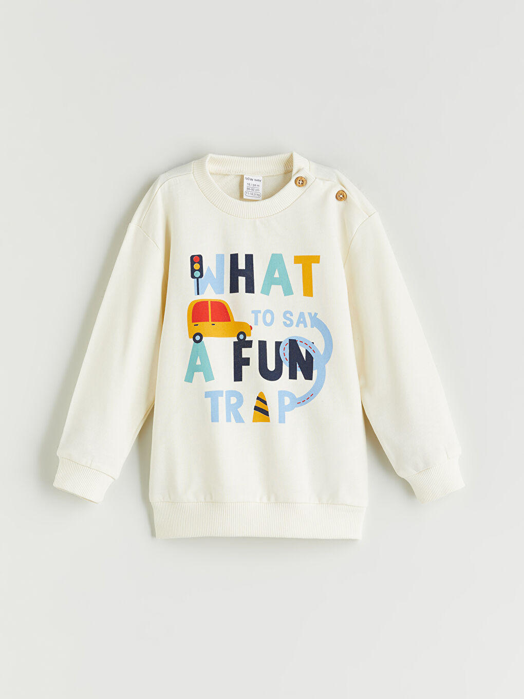 Bej Bisiklet Yaka Baskılı Erkek Bebek Sweatshirt ve Eşofman Alt 2'li-1