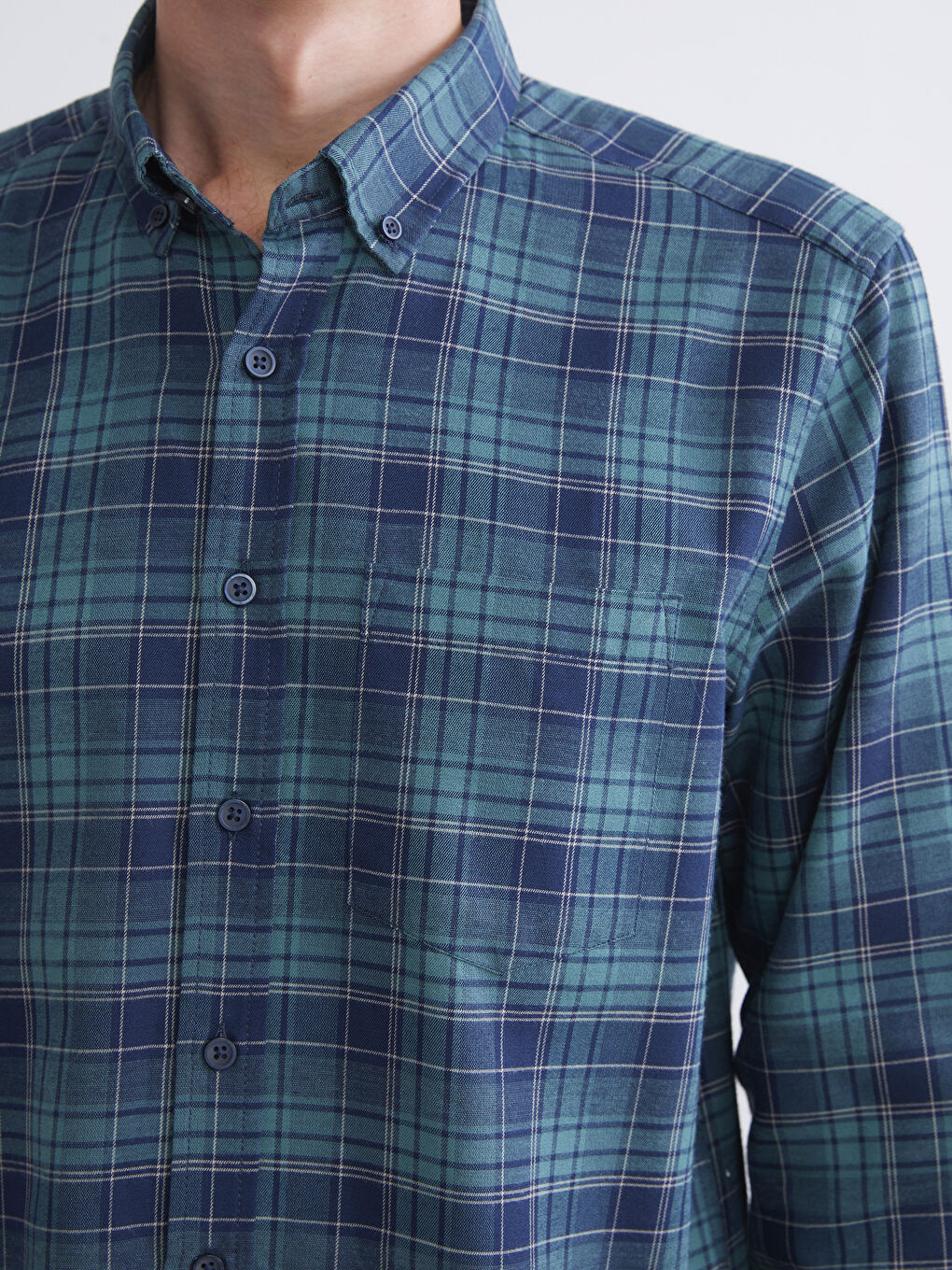 Yeşil Regular Fit Uzun Kollu Ekose Gabardin Erkek Gömlek-3