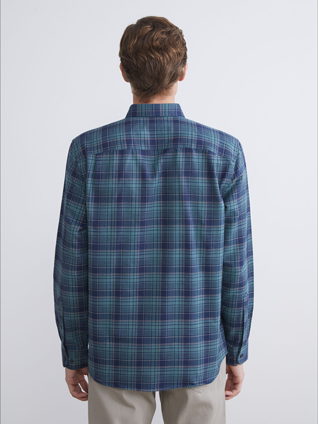 Yeşil Regular Fit Uzun Kollu Ekose Gabardin Erkek Gömlek-4