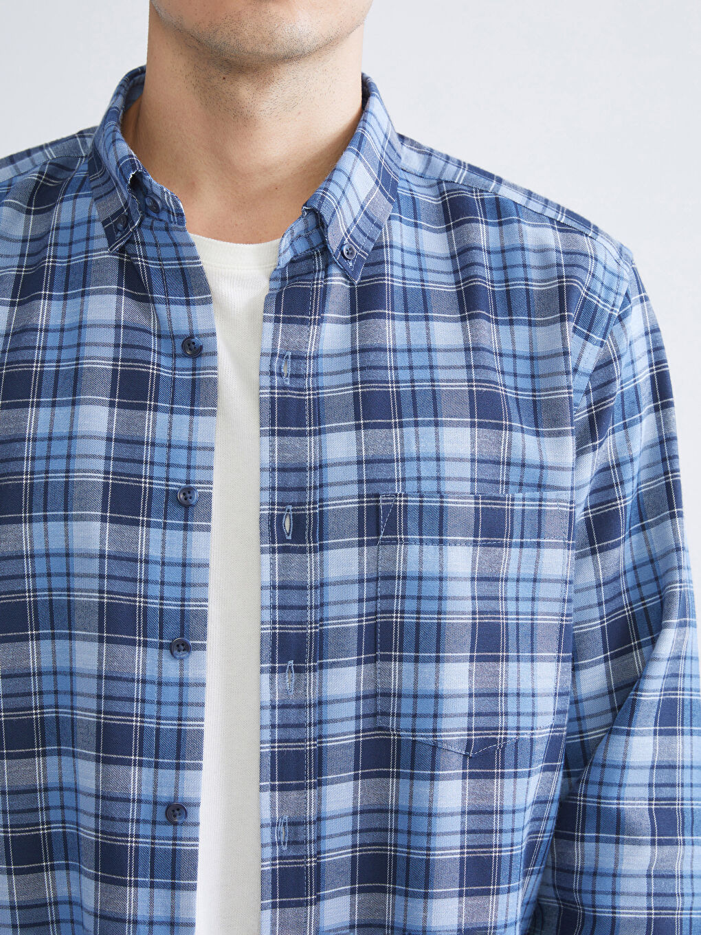 İndigo Regular Fit Uzun Kollu Ekose Gabardin Erkek Gömlek-3