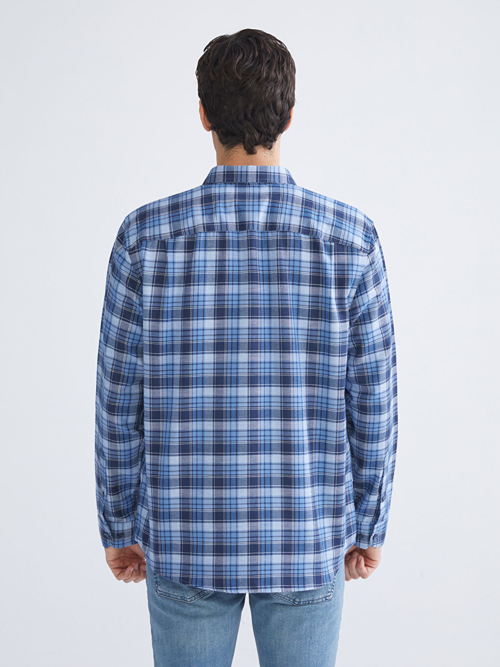 İndigo Regular Fit Uzun Kollu Ekose Gabardin Erkek Gömlek-4