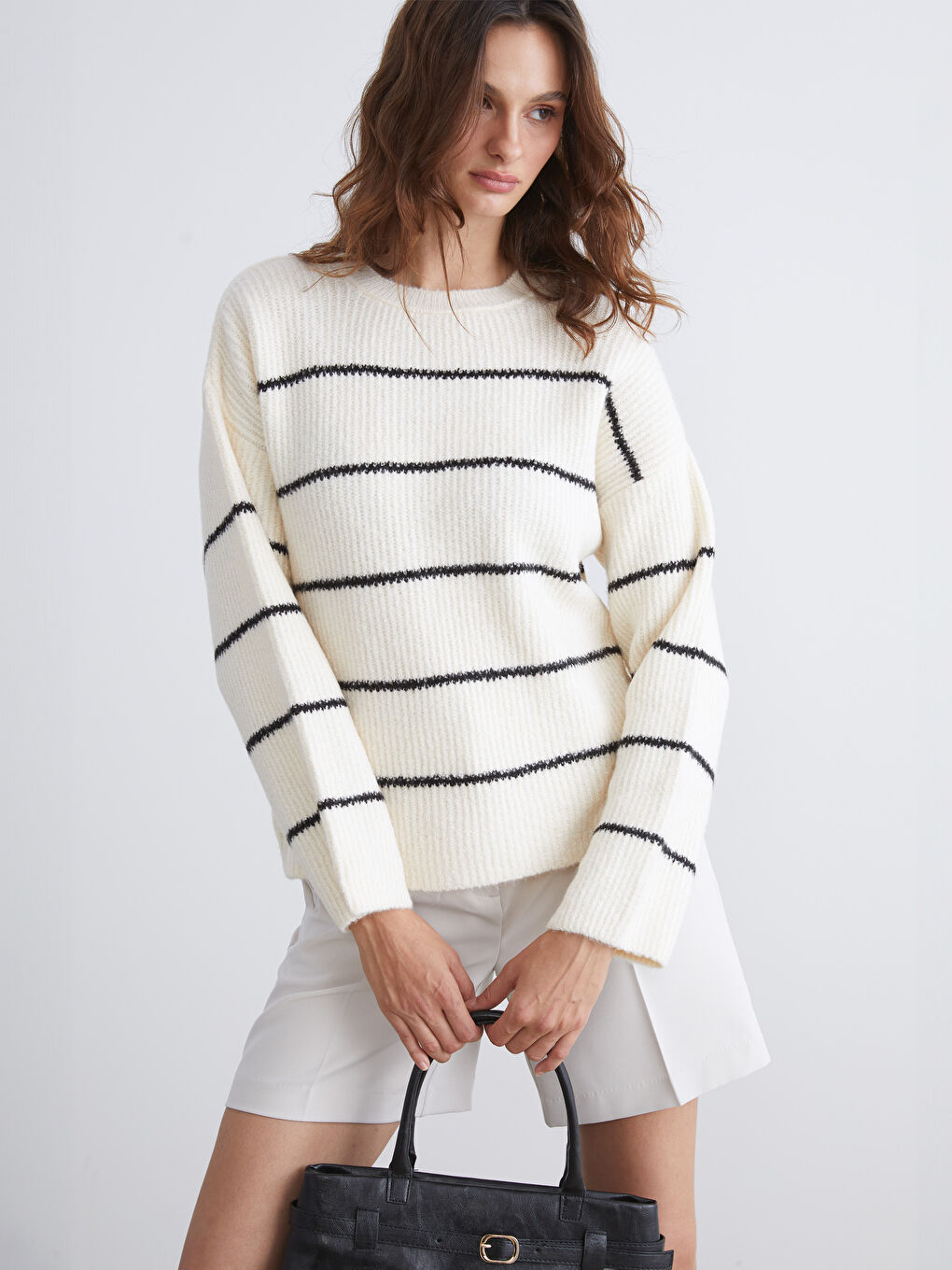 LCW Vision Crew Neck Striped Oversize Women's Knitwear Sweater -W5EM40Z8-LEG