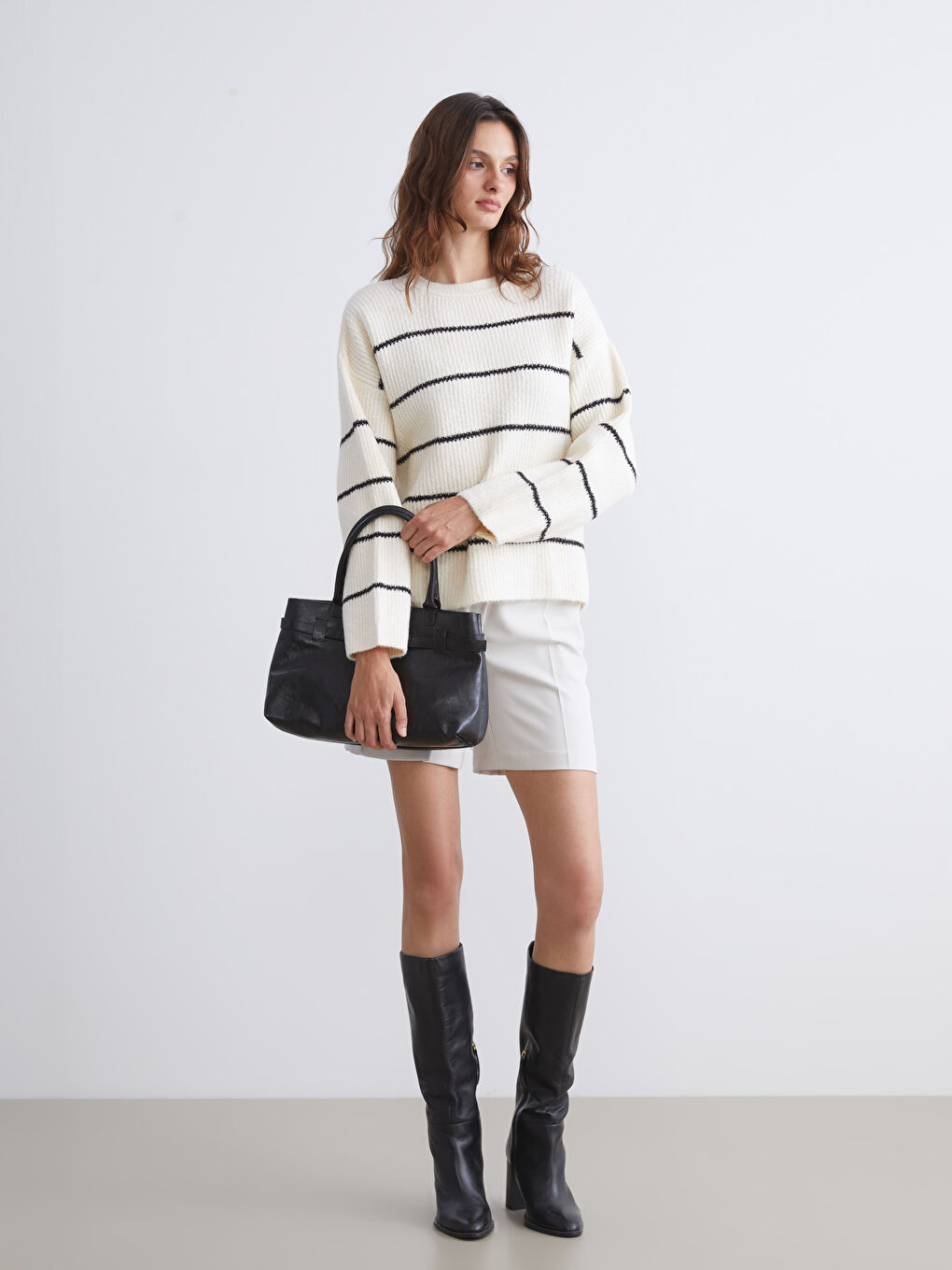LCW Vision Crew Neck Striped Oversize Women's Knitwear Sweater -W5EM40Z8-LEG