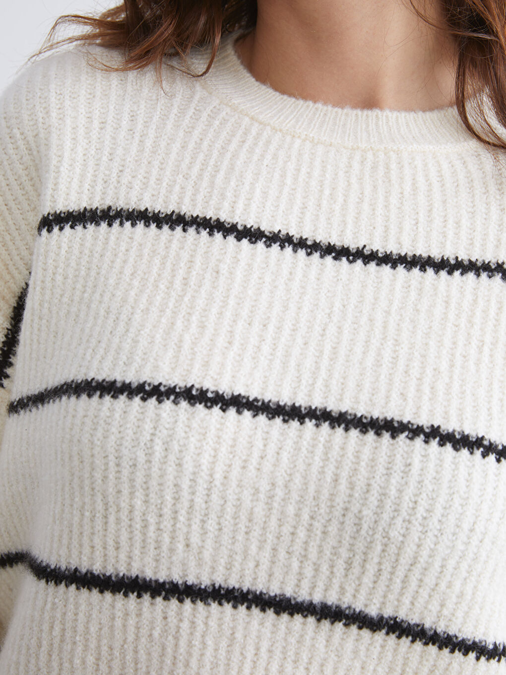 LCW Vision Crew Neck Striped Oversize Women's Knitwear Sweater -W5EM40Z8-LEG