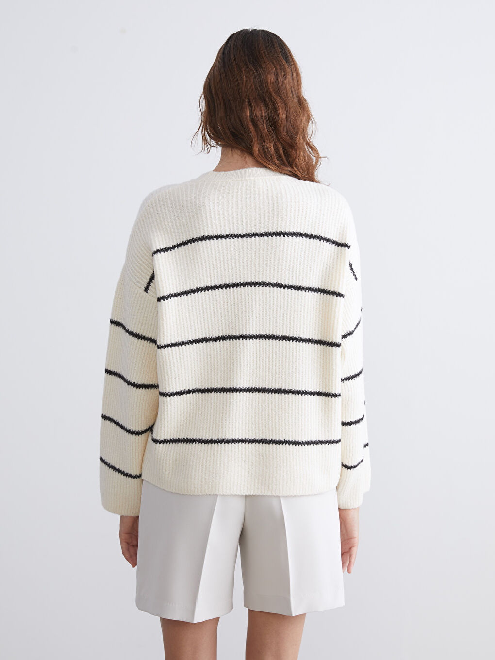 LCW Vision Crew Neck Striped Oversize Women's Knitwear Sweater -W5EM40Z8-LEG