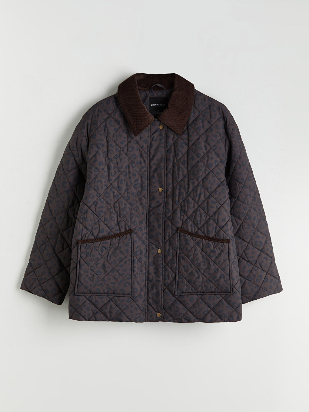 Kahverengi Kadife Gömlek Yaka Desenli Kadın Şişme Mont-5