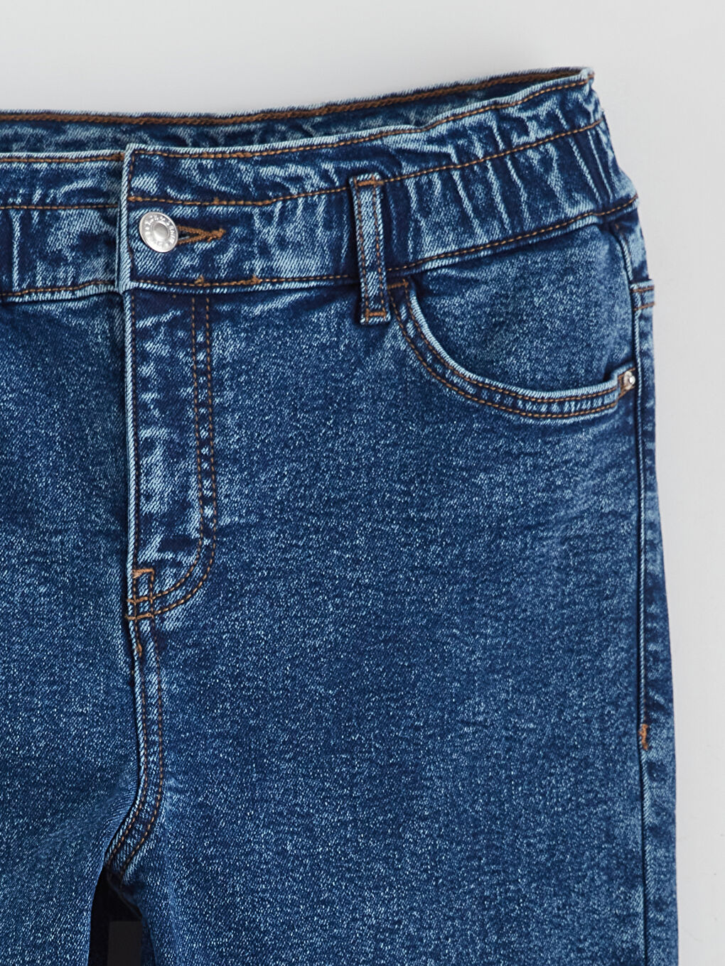 İndigo Beli Lastikli Slim Mom Kadın Jean Pantolon-6