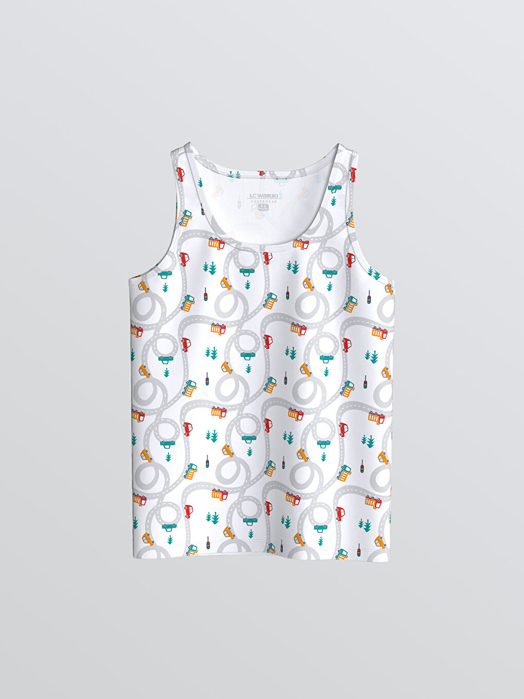 Beyaz Bisiklet Yaka Baskılı Erkek Çocuk Atlet