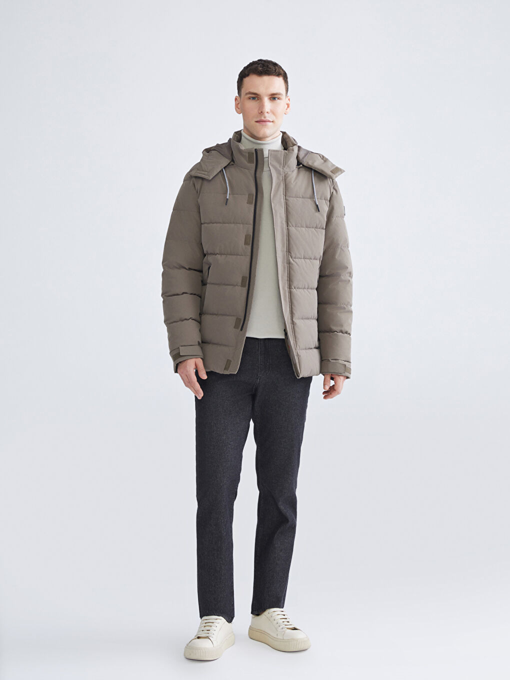 Kahverengi Standart Kalıp Erkek Şişme Mont-1