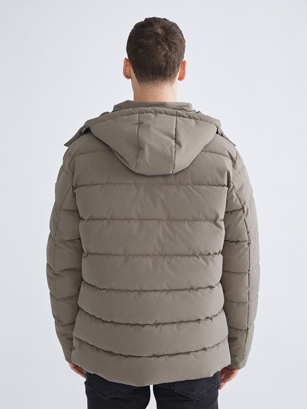 Kahverengi Standart Kalıp Kapüşonlu Erkek Şişme Mont-4