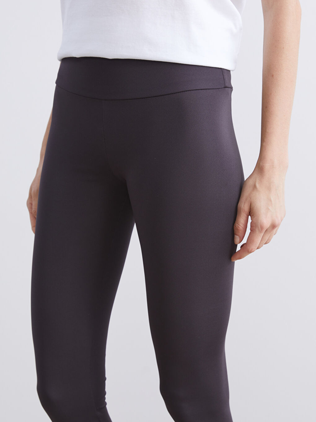 Antrasit Beli Lastikli Kadın Tayt-2