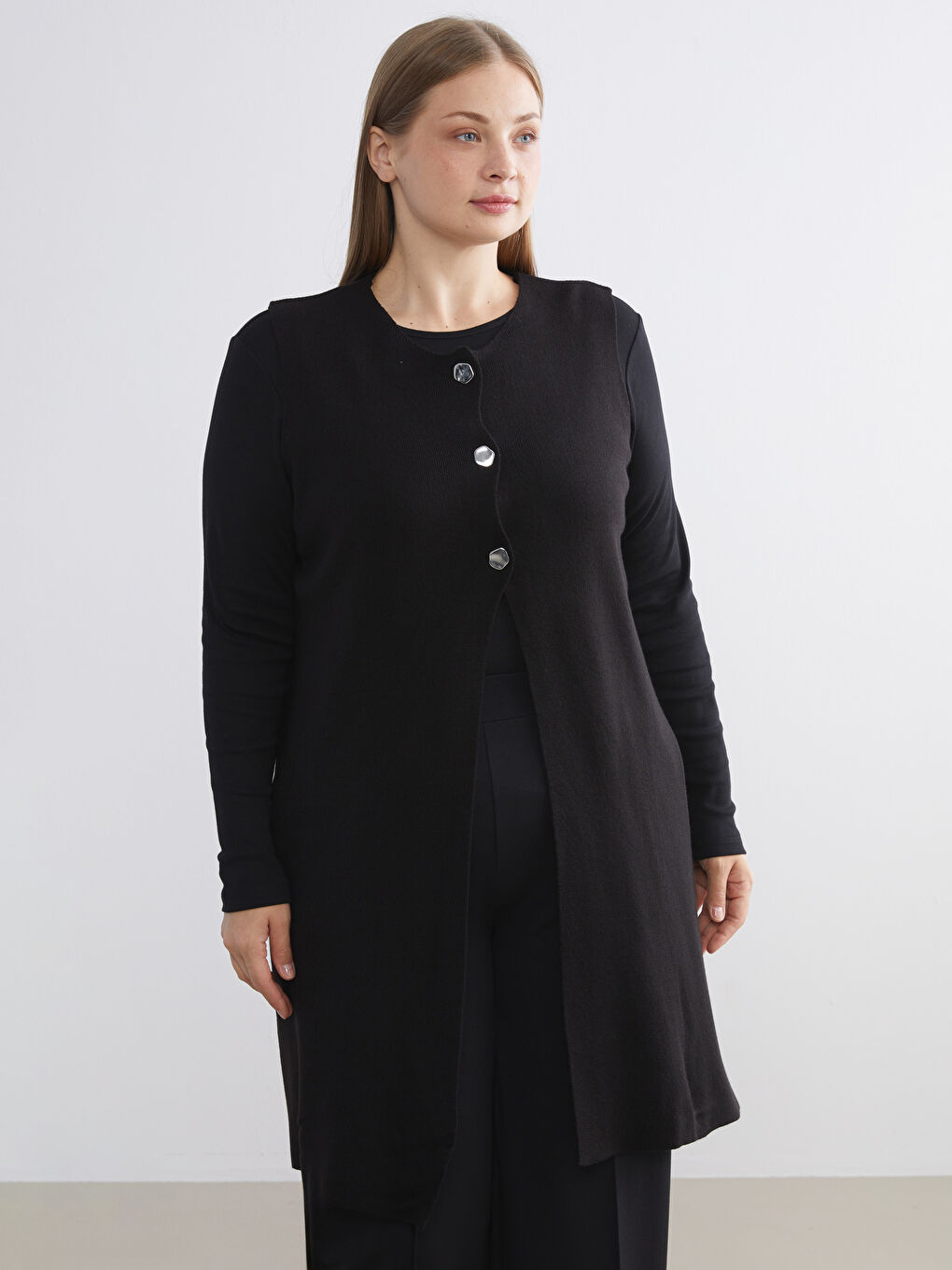 Gilet en Tricot à Col Rond pour Femmes-2