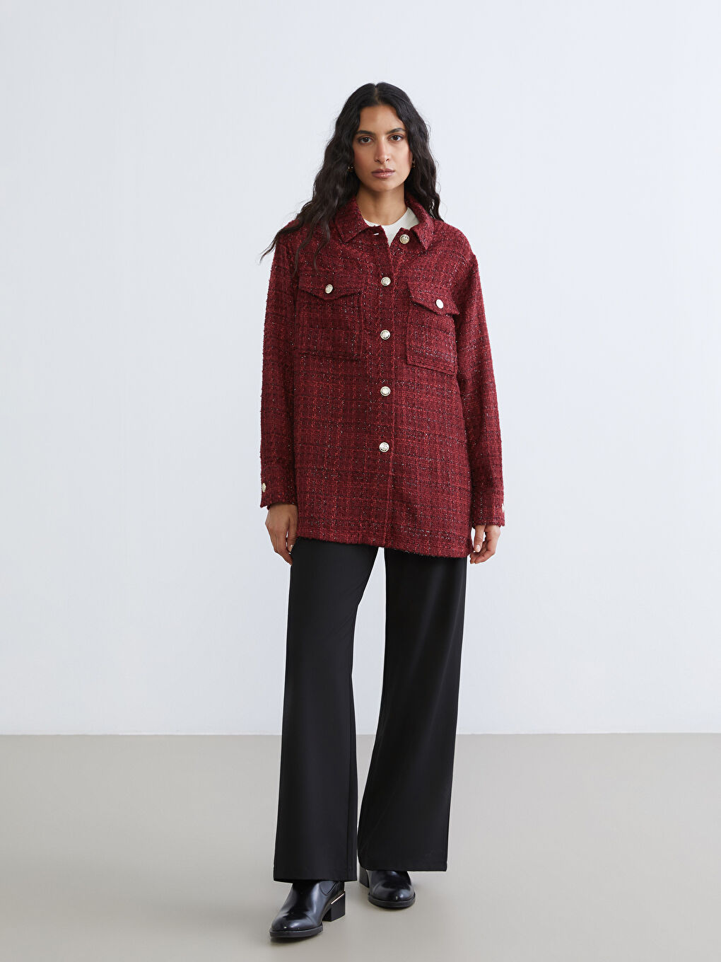 Plaid Women's Tweed Shirt Tunic-1