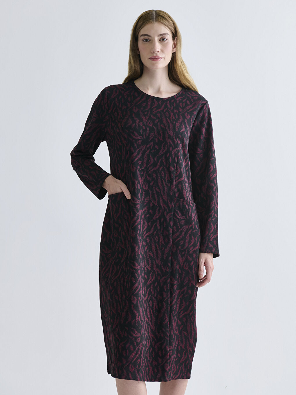 Crew Neck Patterned A-Line Dress-1