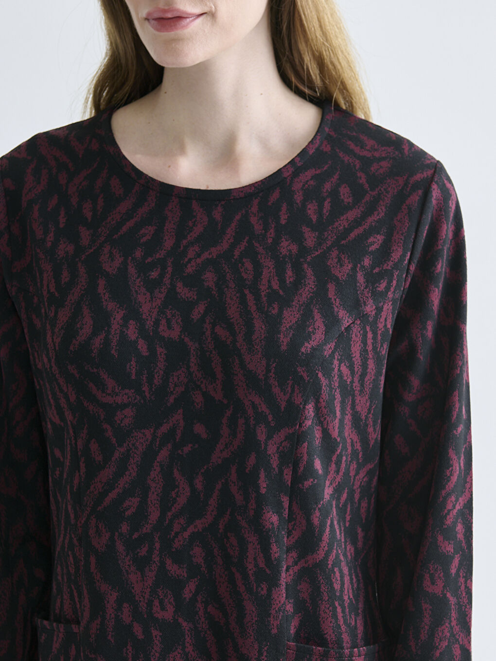 Crew Neck Patterned A-Line Dress-2