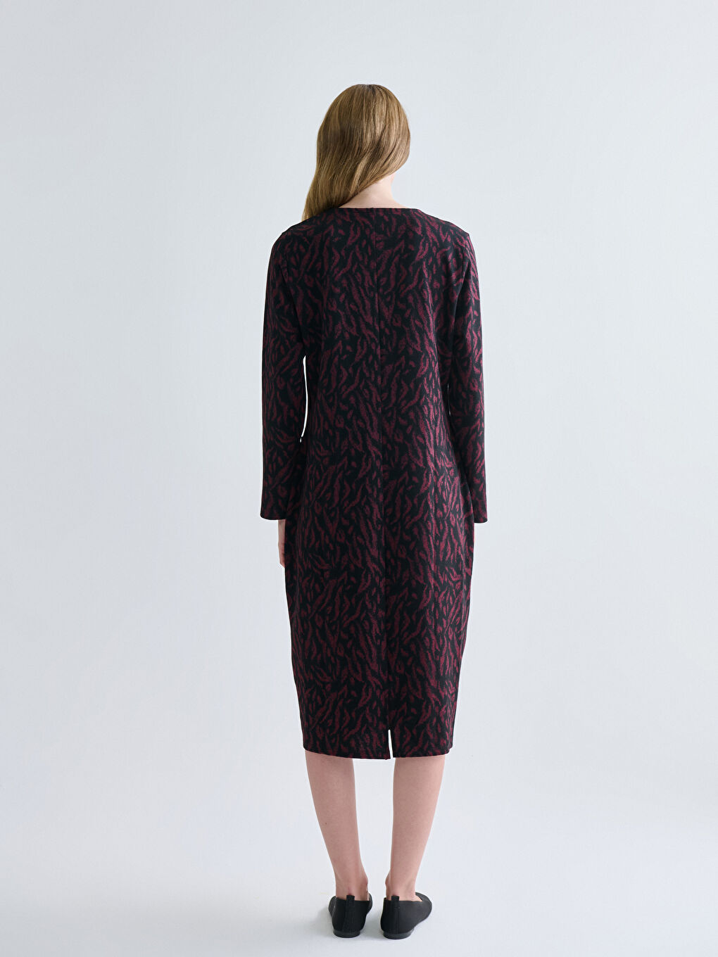 Crew Neck Patterned A-Line Dress-3
