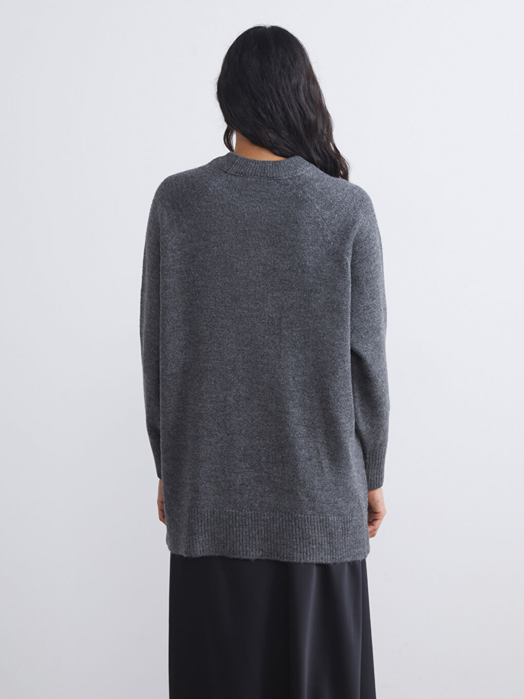 Gri Bisiklet Yaka Oversize Kadın Triko Tunik-3