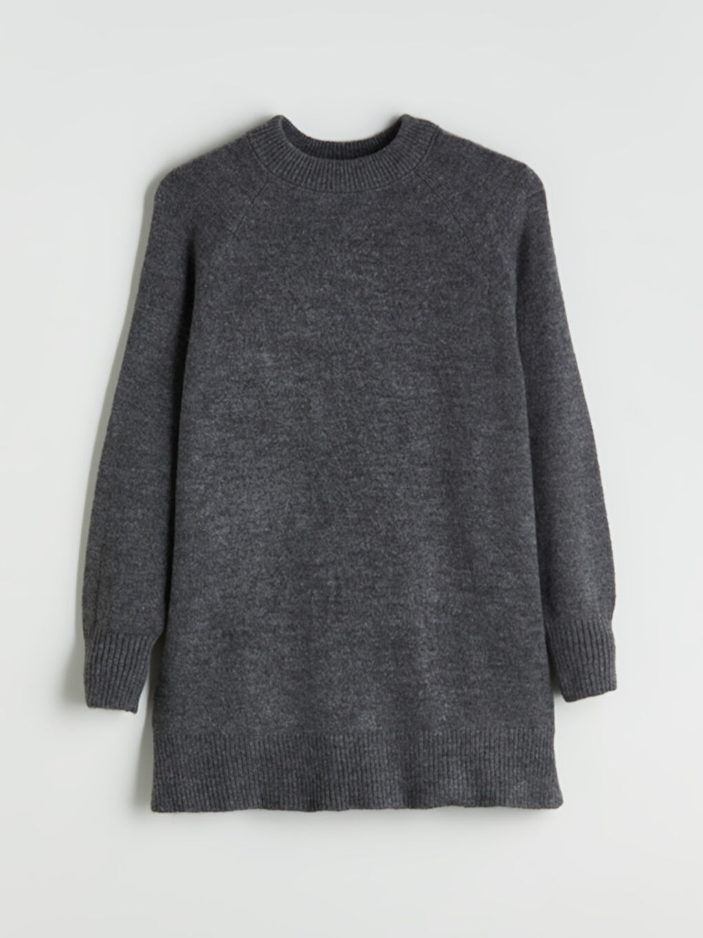 Gri Bisiklet Yaka Oversize Kadın Triko Tunik-4